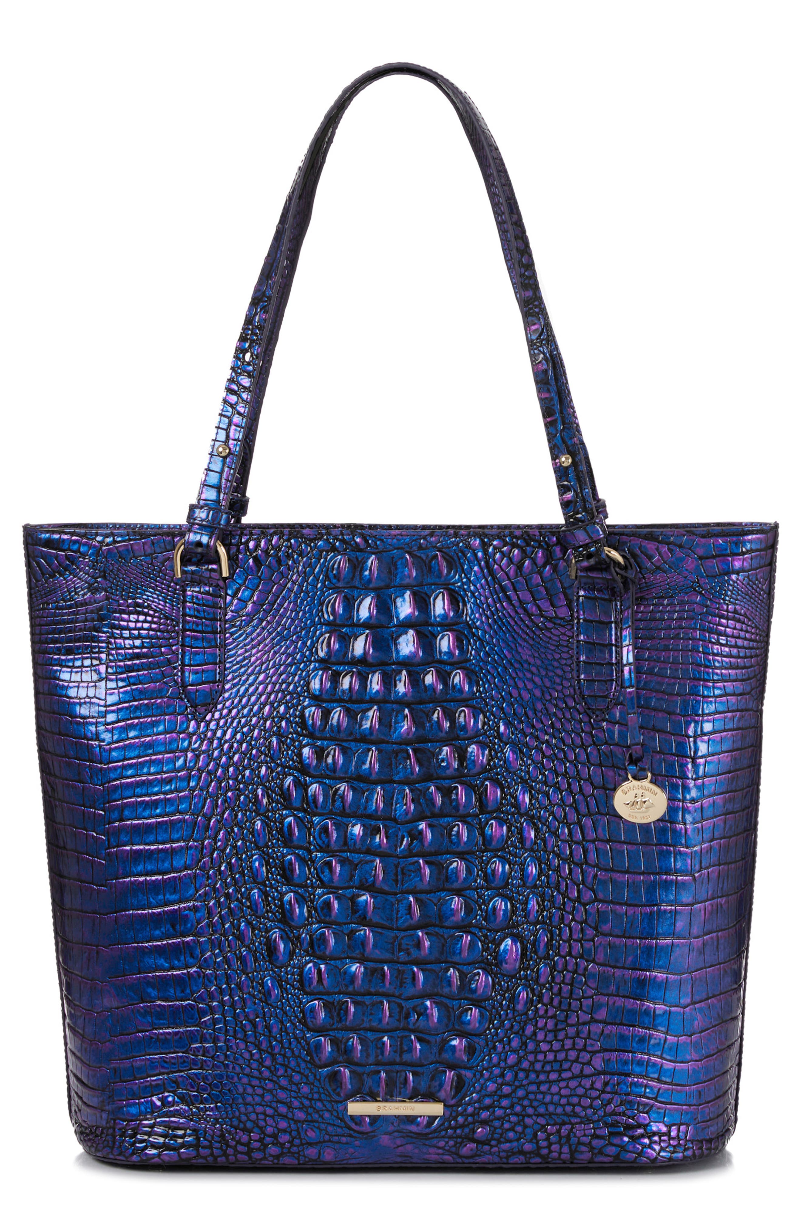 Brahmin Ezra Croc Embossed Leather Tote, Main, color, 
