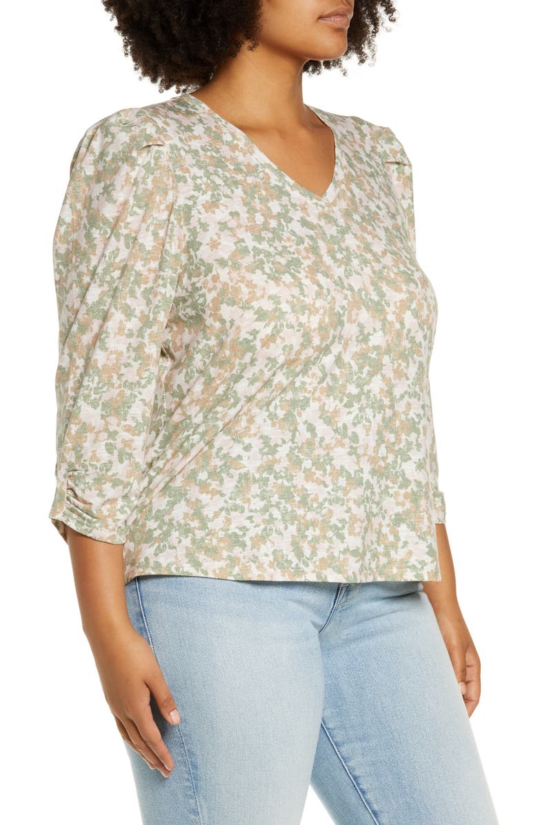 Wit & Wisdom Floral Puff Sleeve Top, Alternate, color,