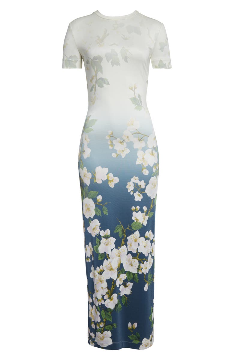 Oscar de la Renta Cherry Blossom Ombré Maxi Dress, Alternate, color, White Navy Ombre