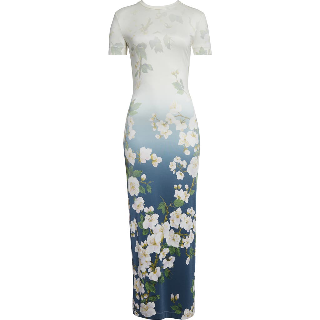 Oscar De La Renta Short Sleeve Cherry Blossom Jersey Dress