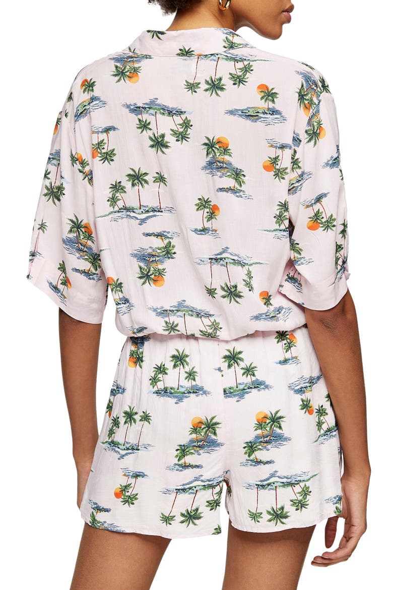 Hawaiian Print Front Knot Top, Alternate, color, PINK MULTI