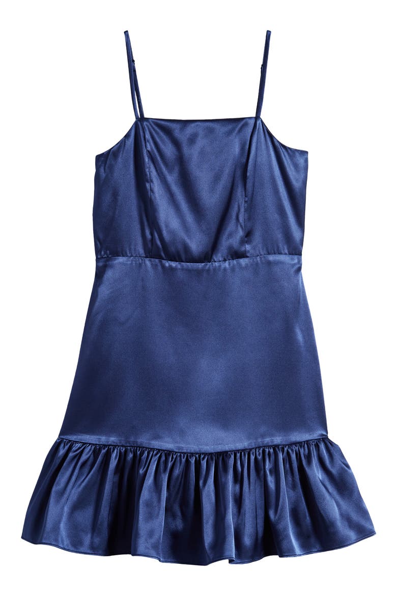 Kids' Ruffle Satin Dress, Main, color, NAVY