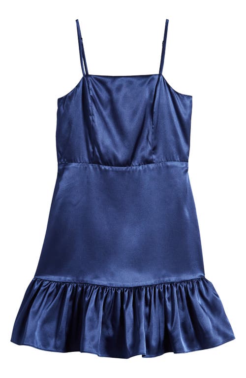 Ava & Yelly Kids' Ruffle Satin Dress in Navy 