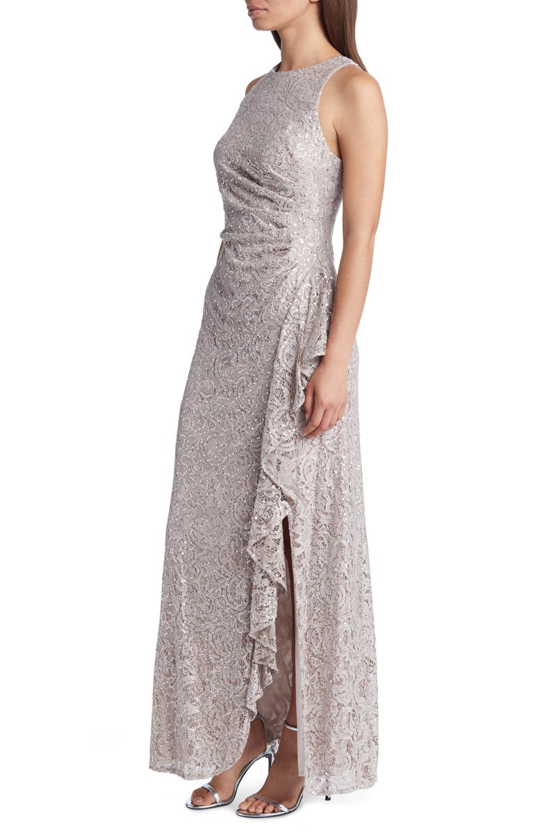 Alex Evenings Ruffle Sequin Lace Gown, Alternate, color, Buff