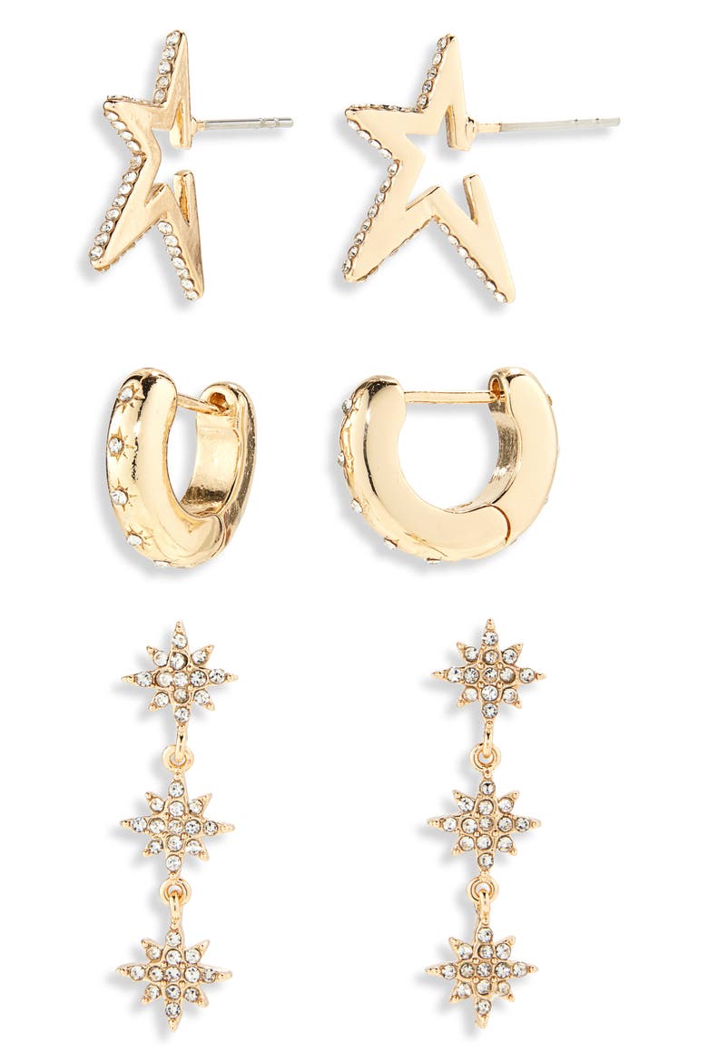 Luna Set of 3 Earrings, Main, color, CLEAR