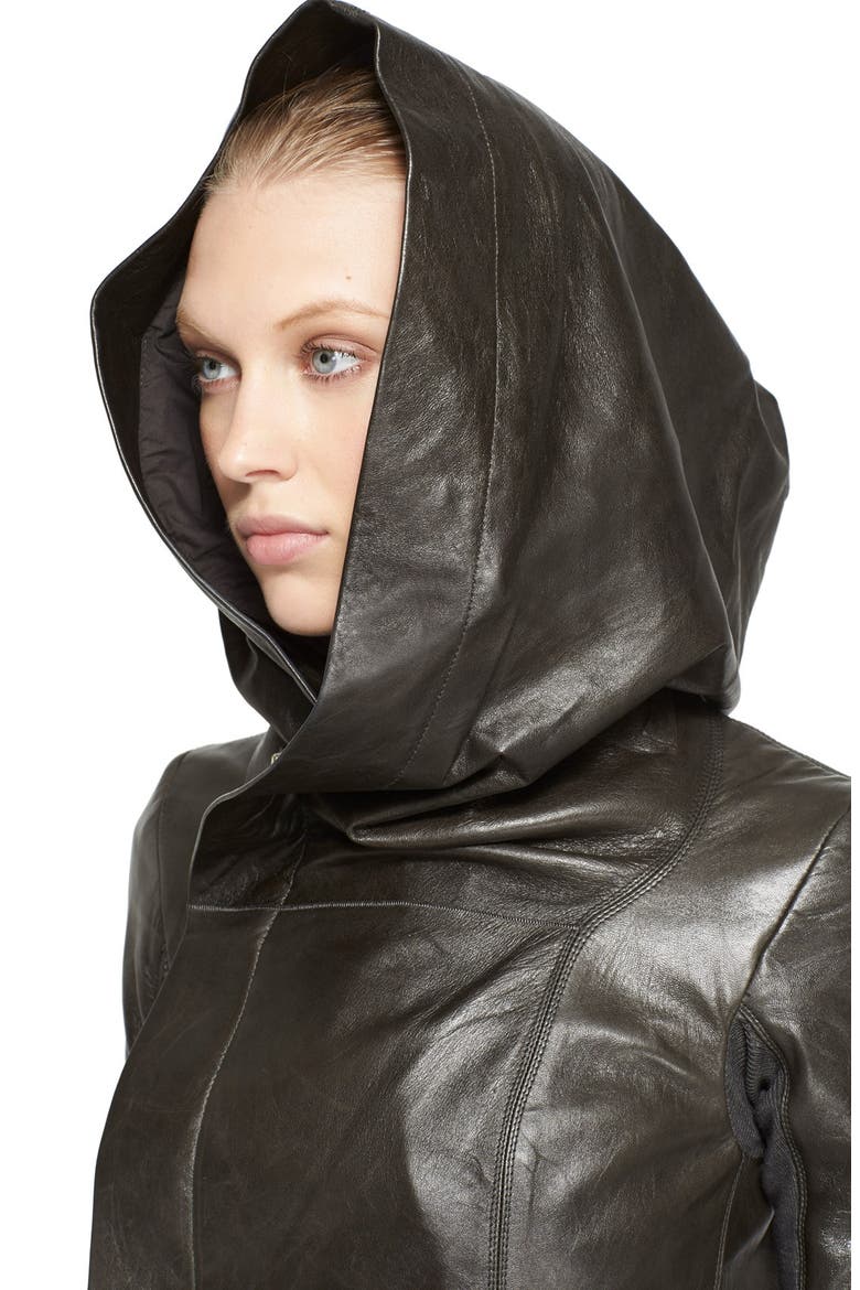 Lambskin Leather Hooded Biker Jacket, Alternate, color, DARK DUST
