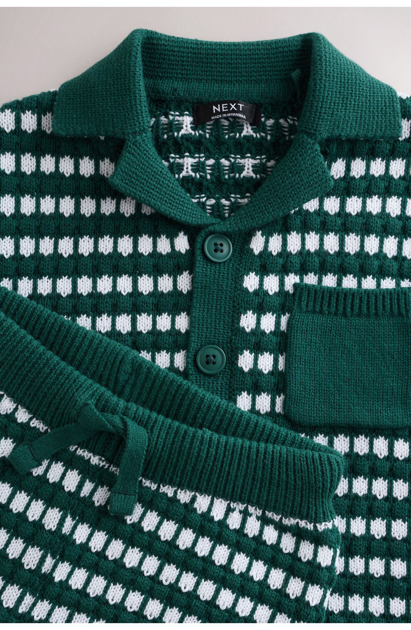 NEXT Kids' Mono Stripe Crochet Polo & Shorts Set — фото 3