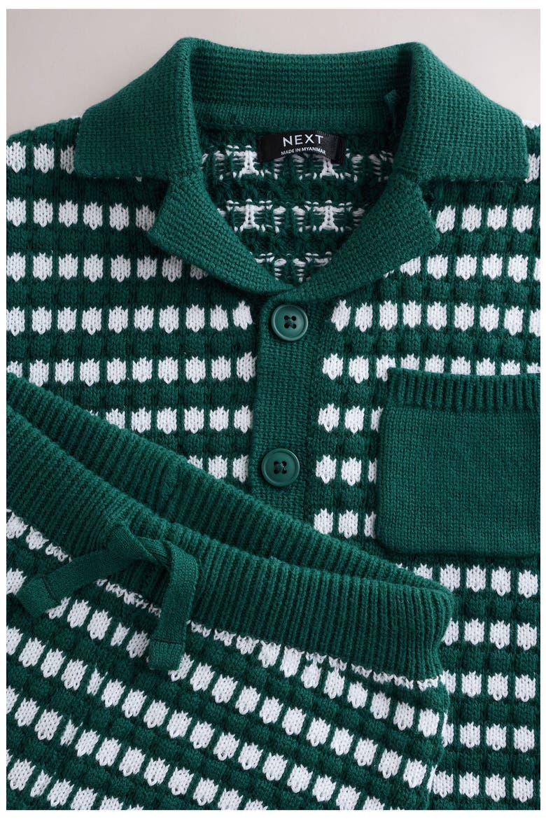 Kids' Mono Stripe Crochet Polo & Shorts Set, Alternate, color, GREEN