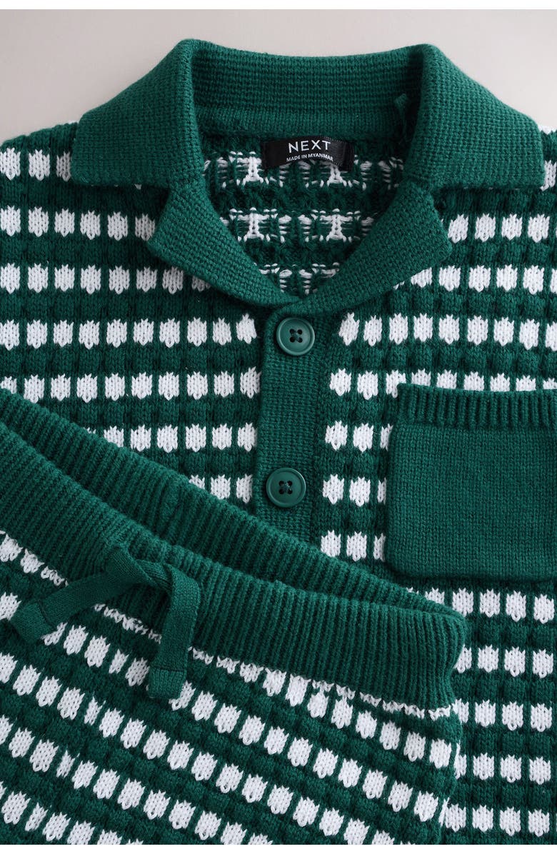 NEXT Kids' Mono Stripe Crochet Polo & Shorts Set, Alternate, color, Green