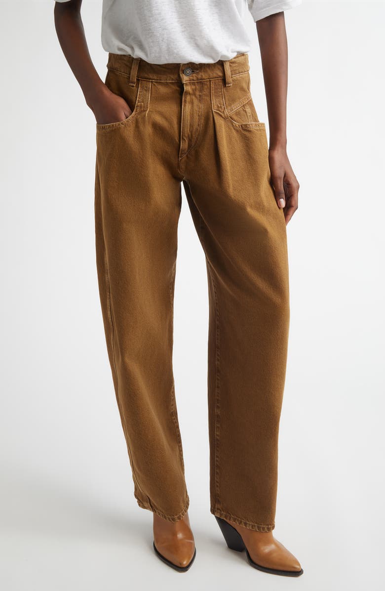 Isabel Marant Lisha Pleated Barrel Leg Jeans, Main, color, Bronze