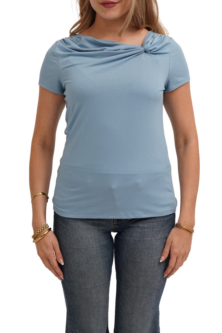 Asymmetrical Neckline Gathered Jersey Top, Main, color, WATER MIST