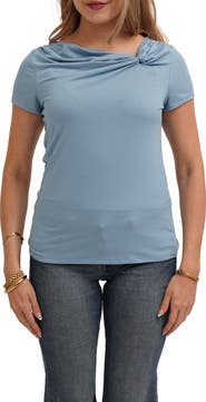 CYRUS Asymmetrical Neckline Gathered Jersey Top
