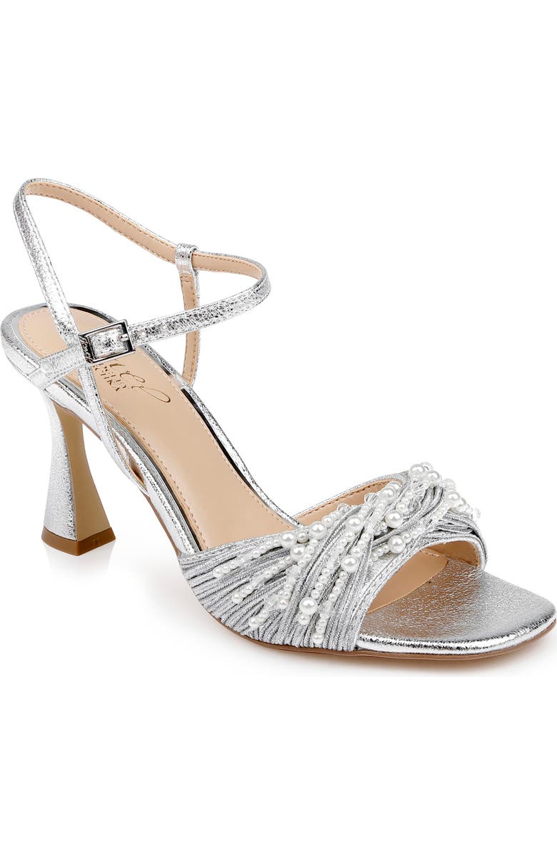Jewel Badgley Mischka Fanny Ankle Strap Sandal, Main, color, Silver Textile