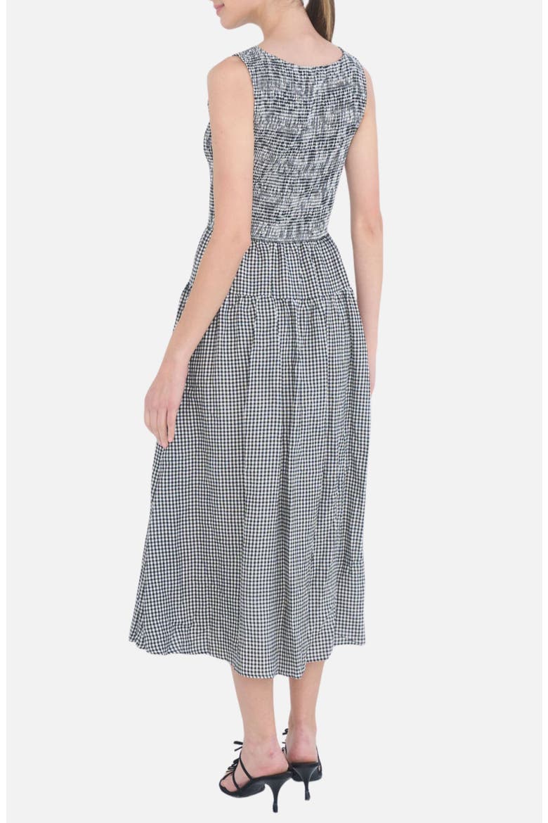 Gingham Smocked Midi Dress, Alternate, color, BLACK