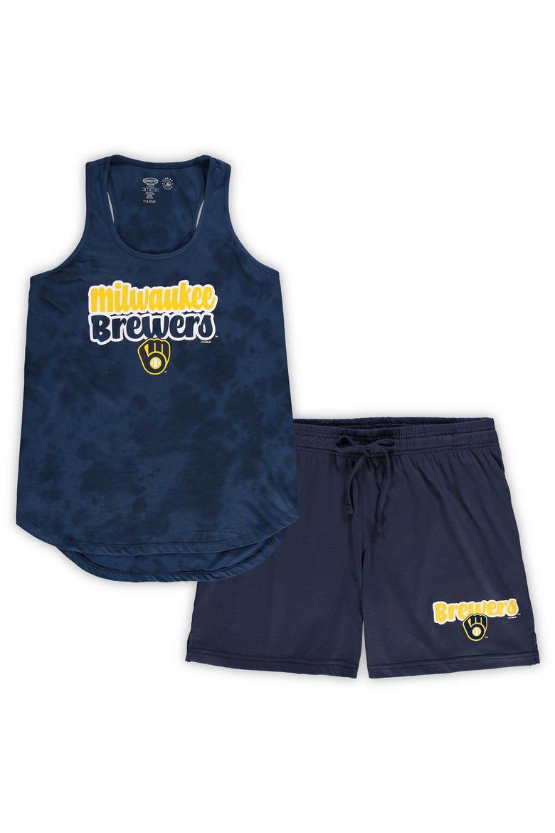 Women's Concepts Sport Navy Milwaukee Brewers Plus Size Cloud Tank Top & Shorts Sleep Set, Main, color, Navy