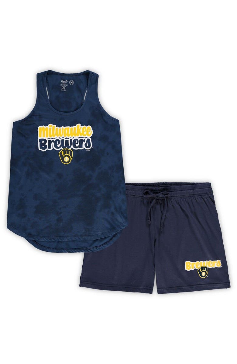CONCEPTS SPORT Women's Concepts Sport Navy Milwaukee Brewers Plus Size Cloud Tank Top & Shorts Sleep Set, Main, color, Navy