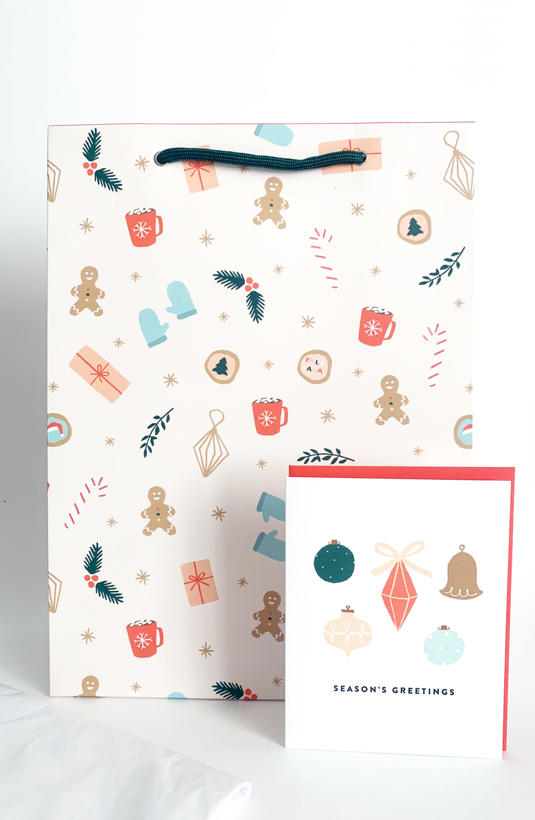 Joy Paper Co. Pink Holiday Pattern Gift Bag Card Set, Main, color, Pink Holiday Pattern