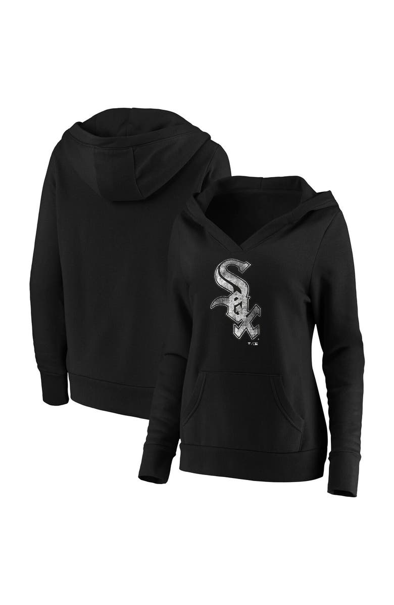 FANATICS Women's Fanatics Branded Black Chicago White Sox Core Team Crossover V-Neck Pullover Hoodie, Alternate, color, Black