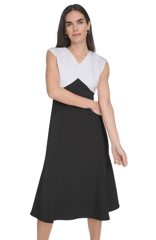 CALVIN KLEIN CALVIN KLEIN COLORBLOCK SLEEVELESS A-LINE MIDI DRESS 