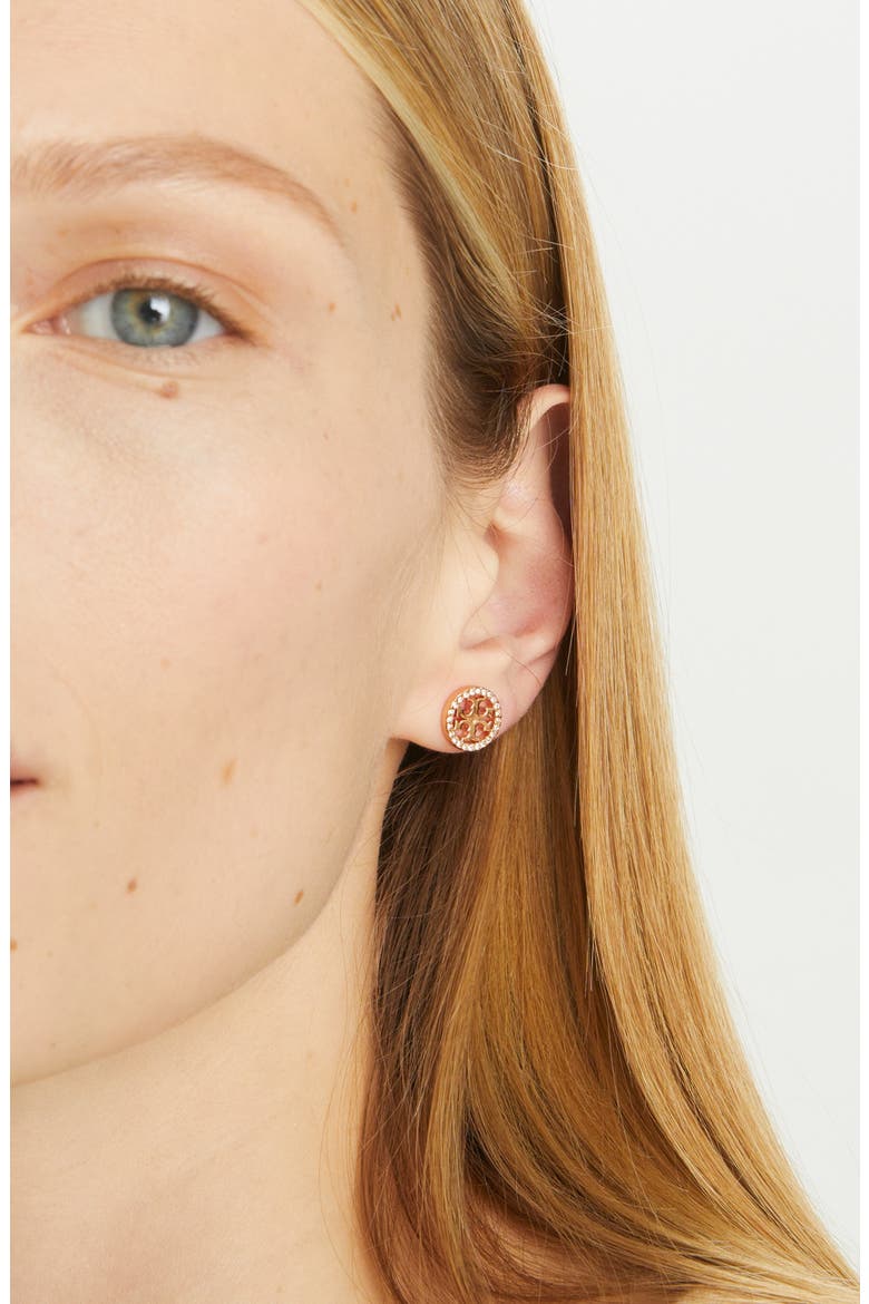 Icon Pavé Circle Stud Earrings, Alternate, color, TORY GOLD/ CRYSTAL