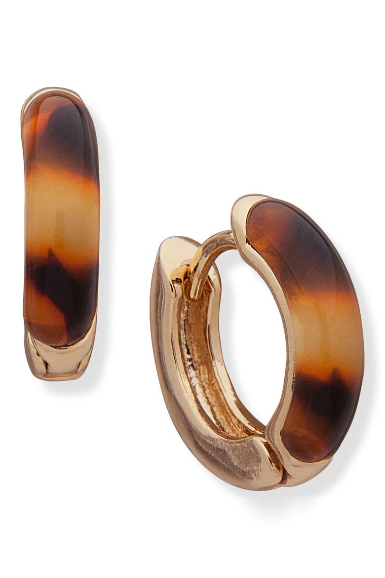 Tortoise Pattern Huggie Hoop Earrings, Main, color, GOLD/ BROWN