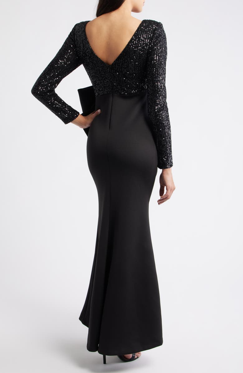 Eliza J Long Sleeve Sequin Mermaid Gown, Alternate, color, Black