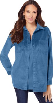 Roaman's Extended Plus Size Corduroy Button Front Shirt