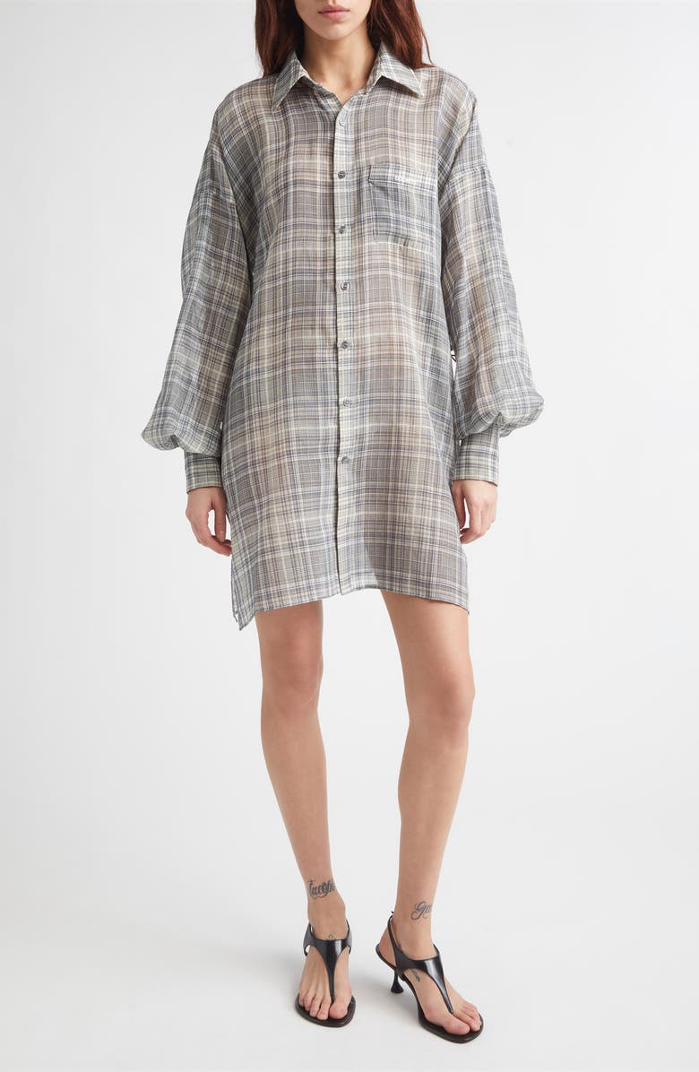 Coperni Check Zero Waste Cotton Button-Up Shirt, Main, color, Grey