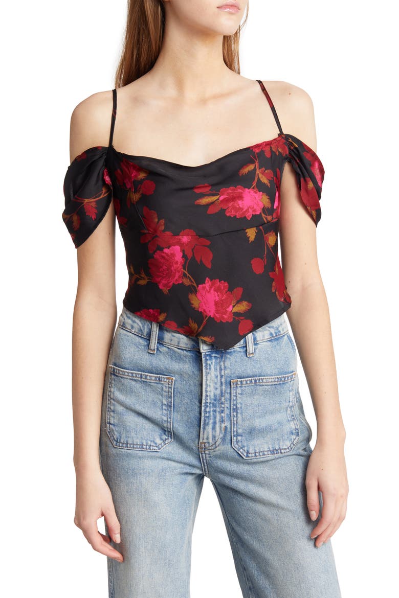 Cassandra Floral Off the Shoulder Blouse, Main, color, BLACK COMBO