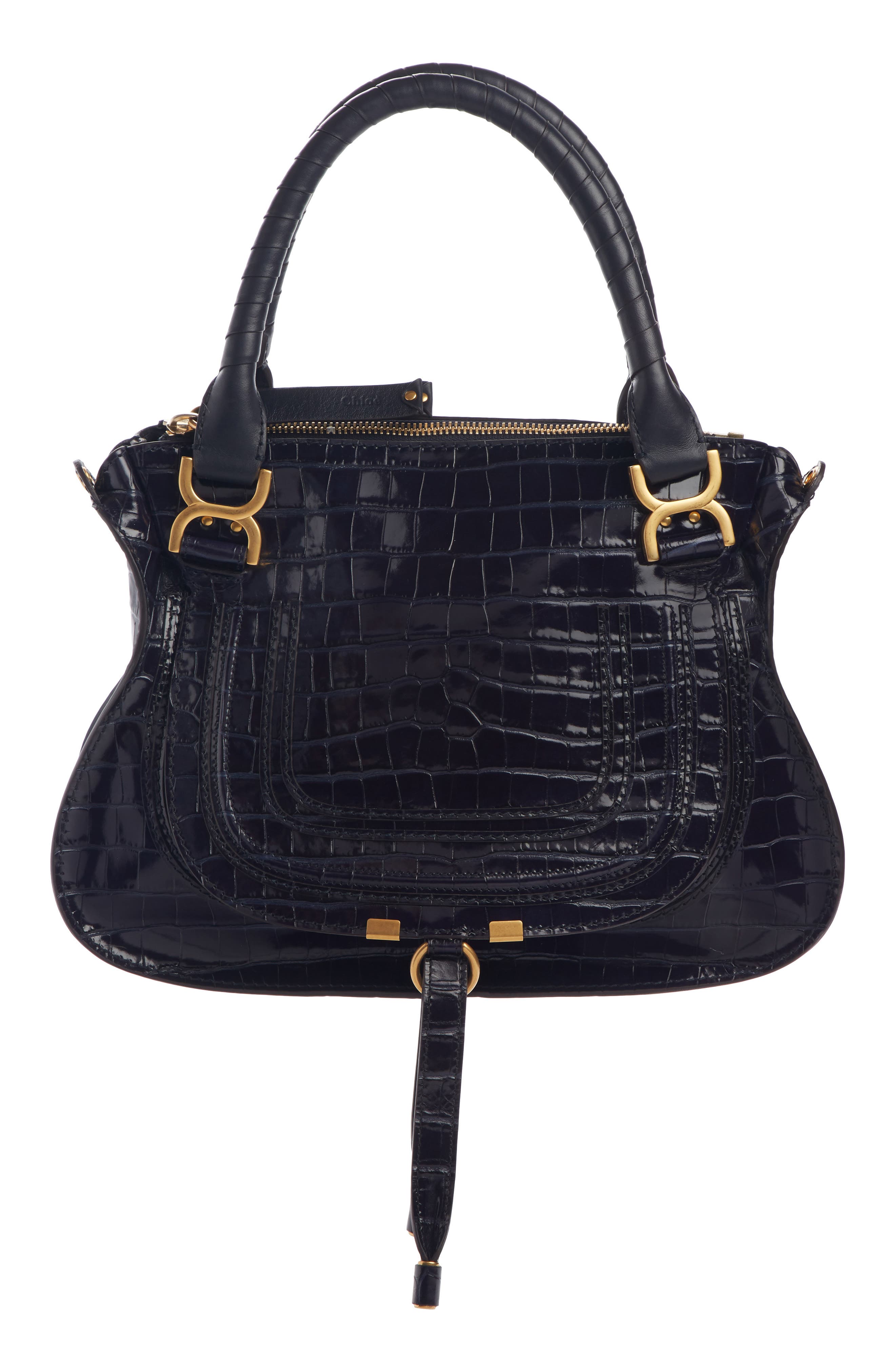 Medium Marcie Croc-Embossed Leather Top Handle Bag, Main, color, FULL BLUE