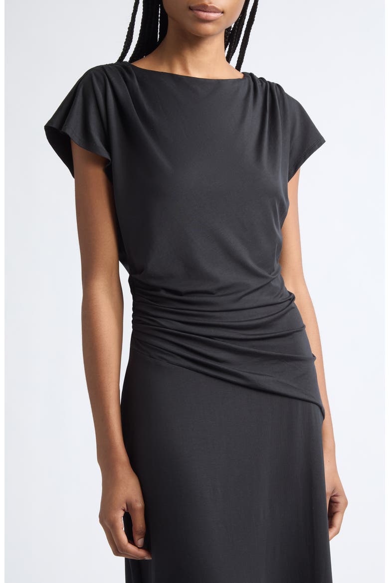 Lila Ruched Midi Dress, Alternate, color, BLACK