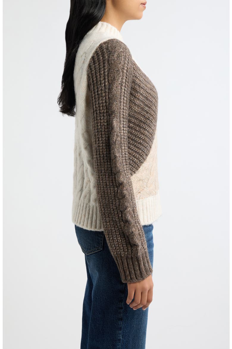 Colorblock Patchwork Cable Stitch Sweater, Alternate, color, TAUPE