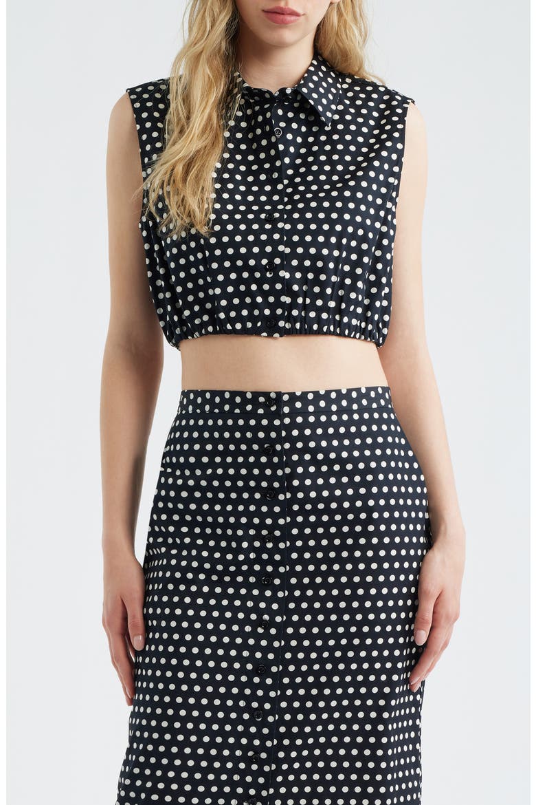 The Polka Dot Sleeveless Crop Shirt, Main, color, BLACK MULTI