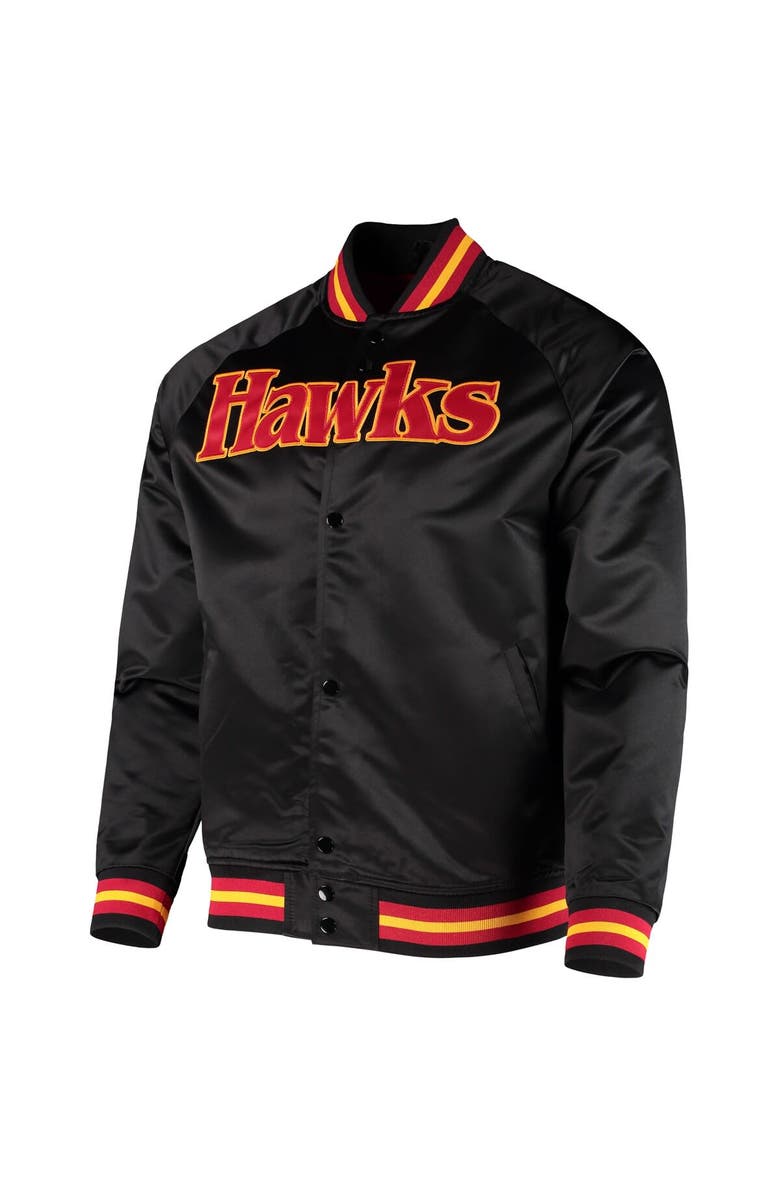 Mitchell & Ness Men's Mitchell & Ness Black Atlanta Hawks Hardwood Classics  Throwback Wordmark Raglan Full-Snap Jacket, Alternate, color, 