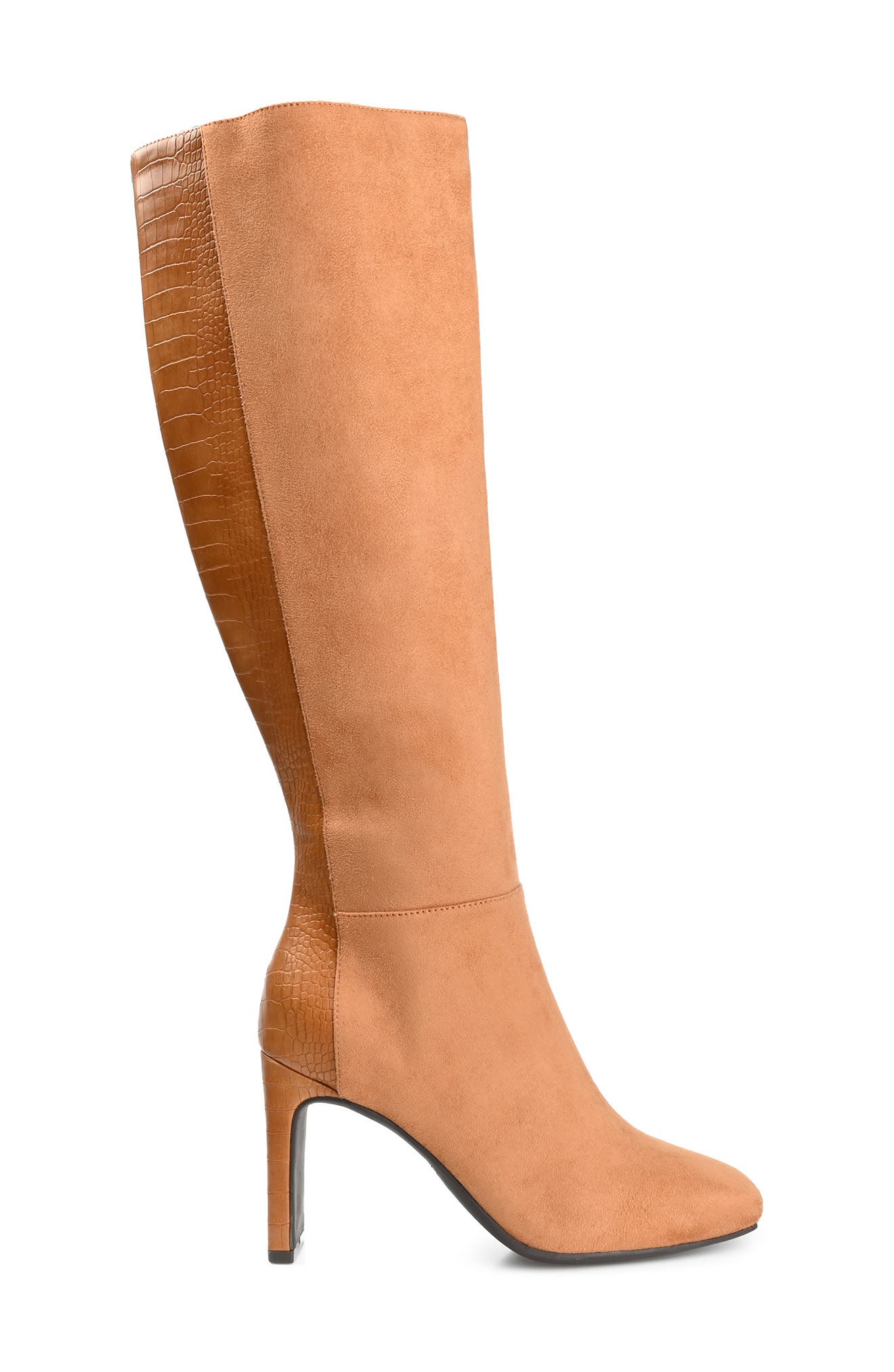 Journee Collection Elisabeth Croc Embossed Tall Boot, Alternate, color, Tan