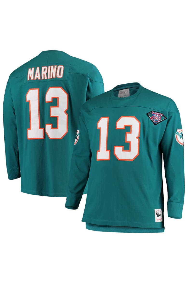 Men's Mitchell & Ness Dan Marino Aqua Miami Dolphins Big & Tall Retired Player Name & Number Long Sleeve Top, Main, color, Aqua