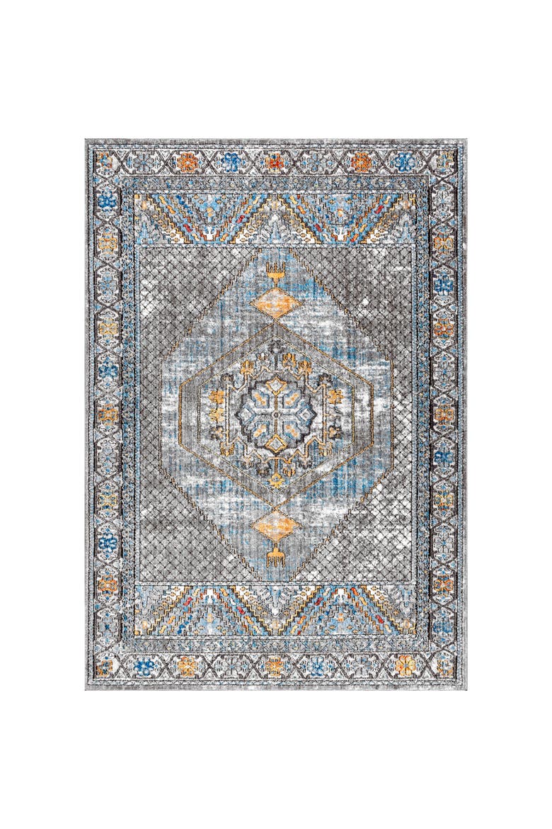 Izmit Geometric Vintage Medallion Area Rug, Main, color, Gray/Mustard/Turquoise