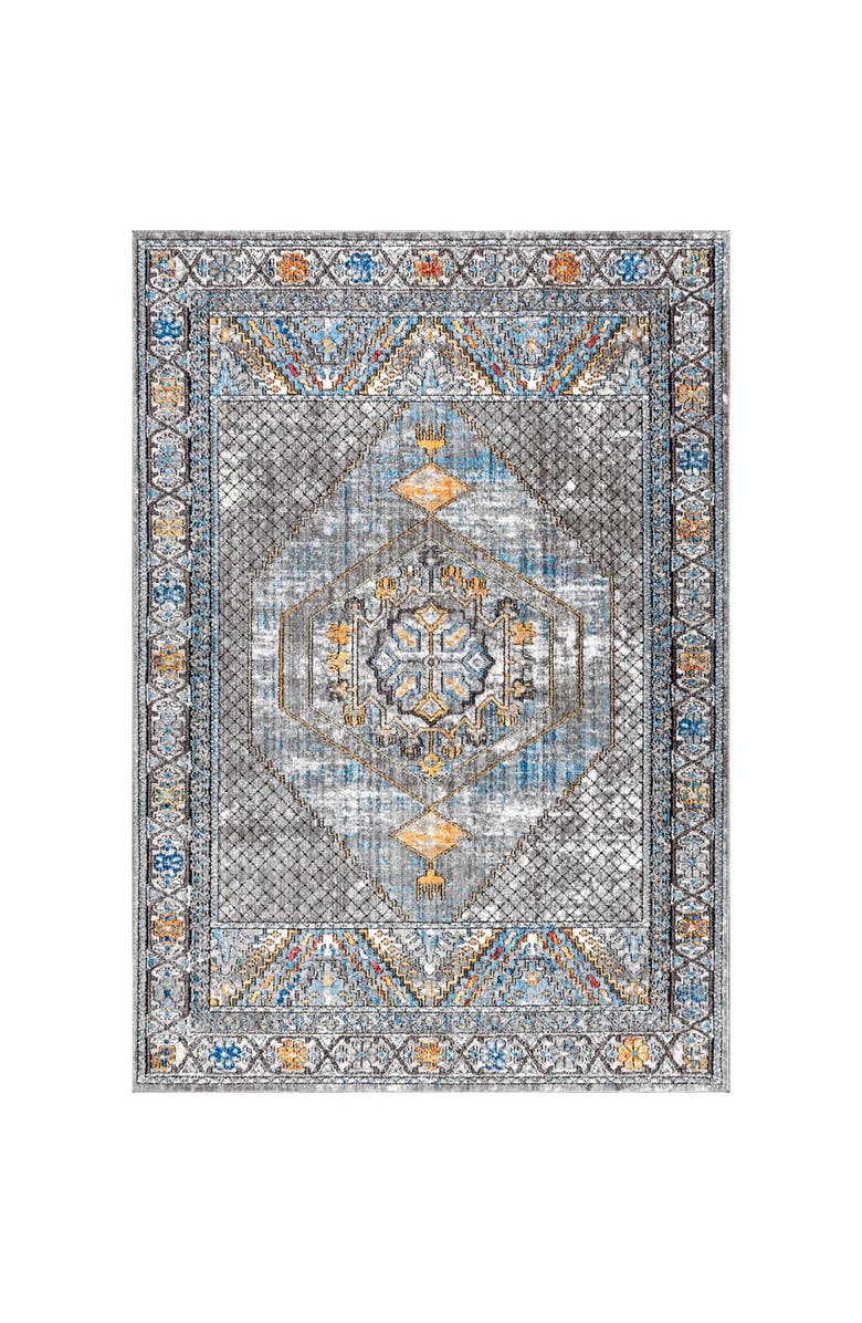 JONATHAN Y Izmit Geometric Vintage Medallion Area Rug, Main, color, Gray/Mustard/Turquoise