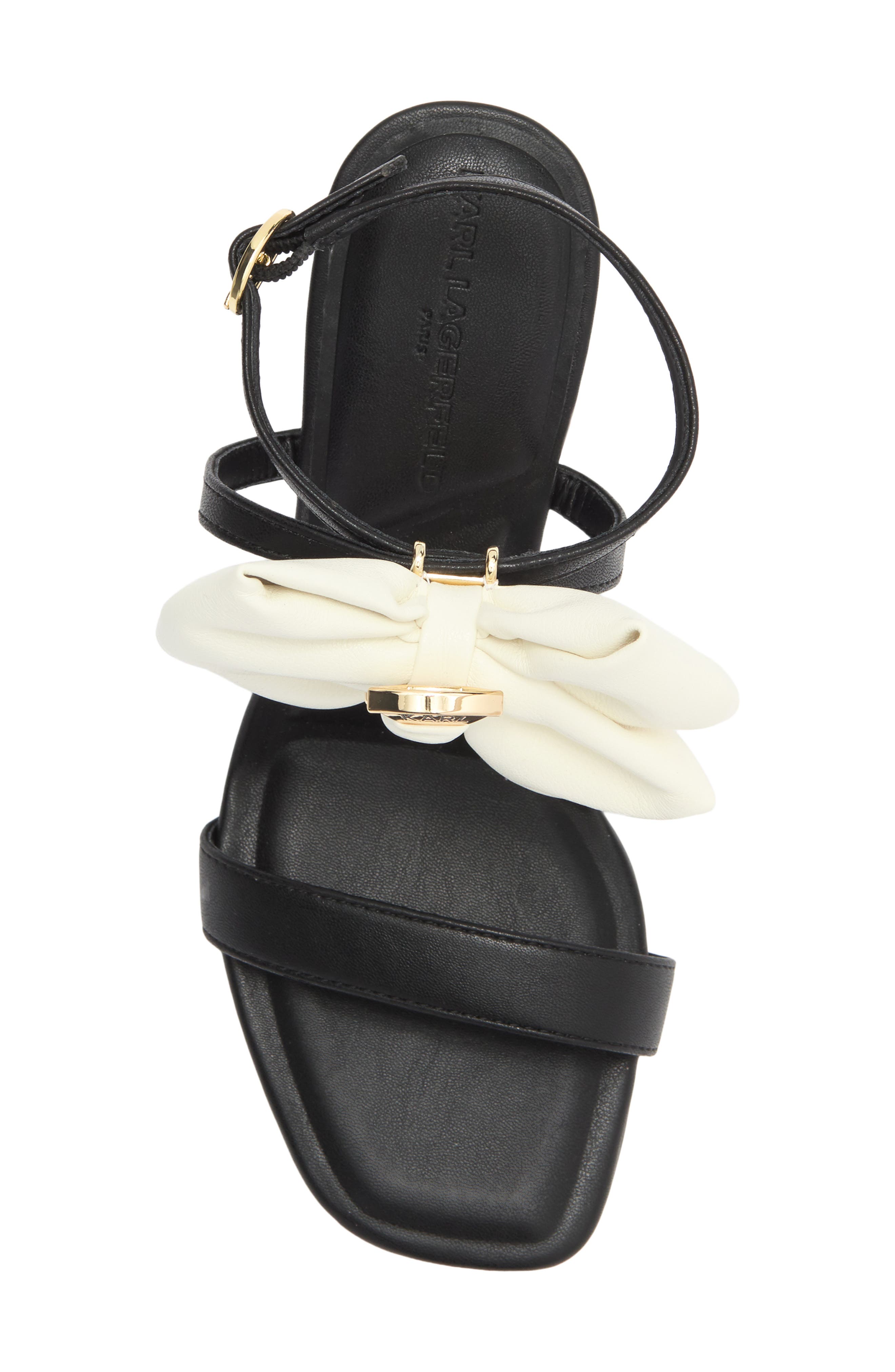 KARL LAGERFELD PARIS Sashira Bow Sandal, Alternate, color, Black/ Bright White