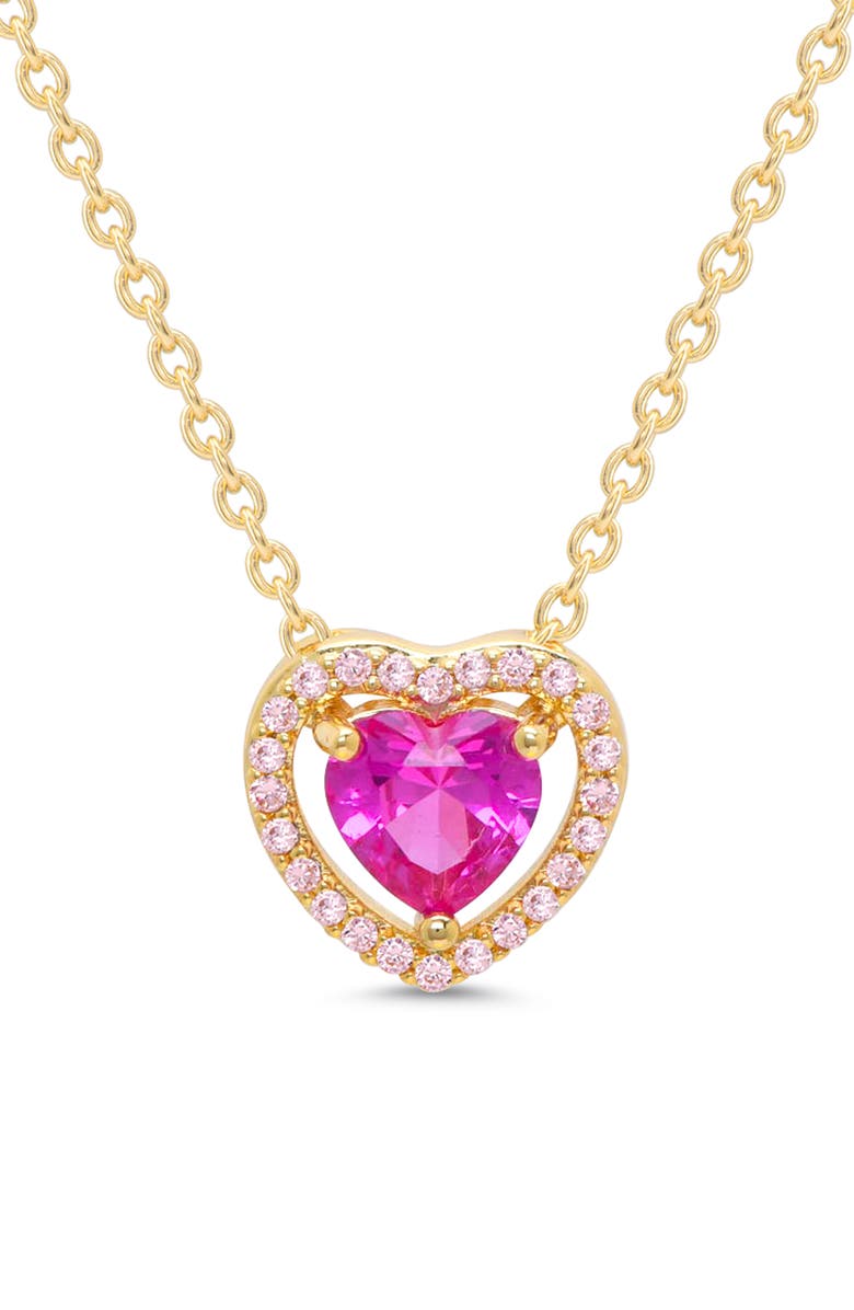Lily Nily Kids' Cubic Zirconia Heart Halo Necklace, Main, color, Dark Pink