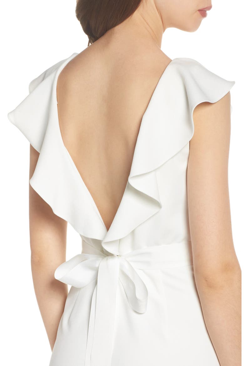 Ruffle Back Belted Gown, Alternate, color, IVORY