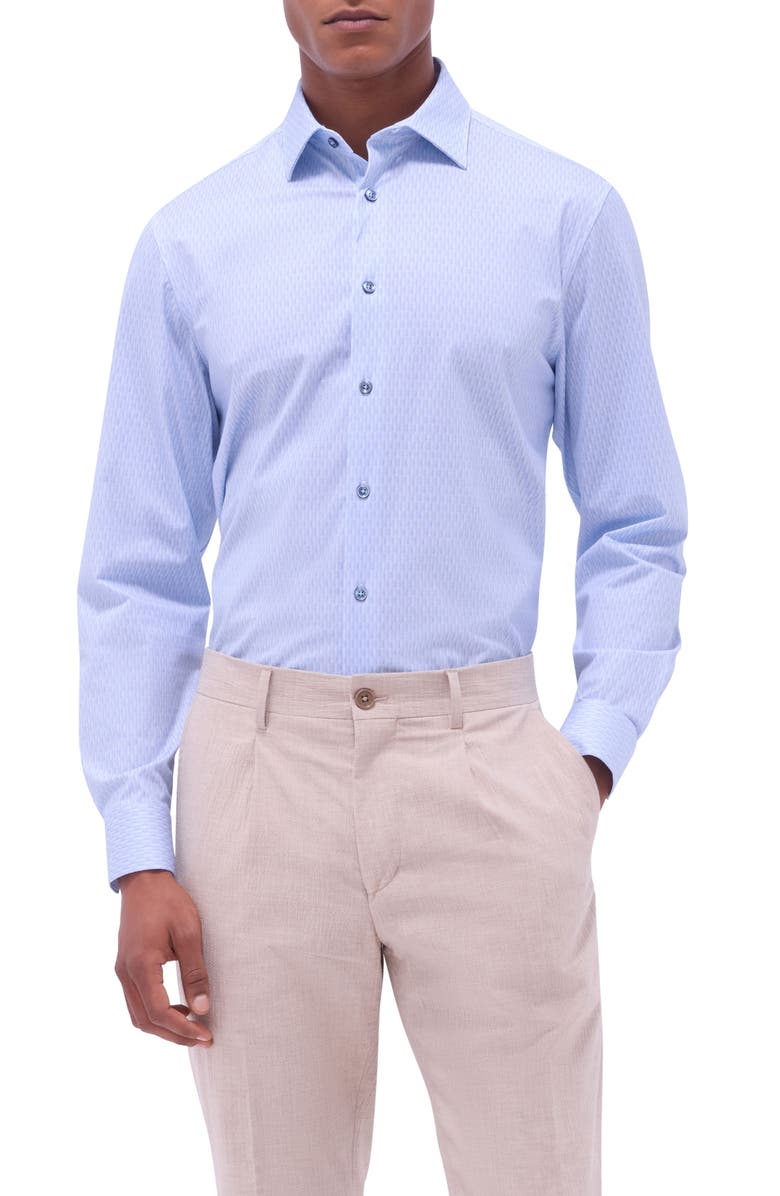 Bugatchi James OoohCotton<sup>®</sup> Honeycomb Print Button-Up Shirt, Main, color, Air Blue