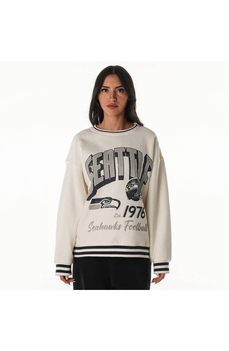 THE WILD COLLECTIVE Women
s The Wild Collective Cream Seattle Seahawks Oversized Vintage French Terry Sweatshirt, Alternate, color, Cream