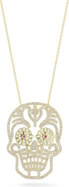 SPHERA MILANO Sterling Silver & CZ Sugar Skull Pendant Necklace