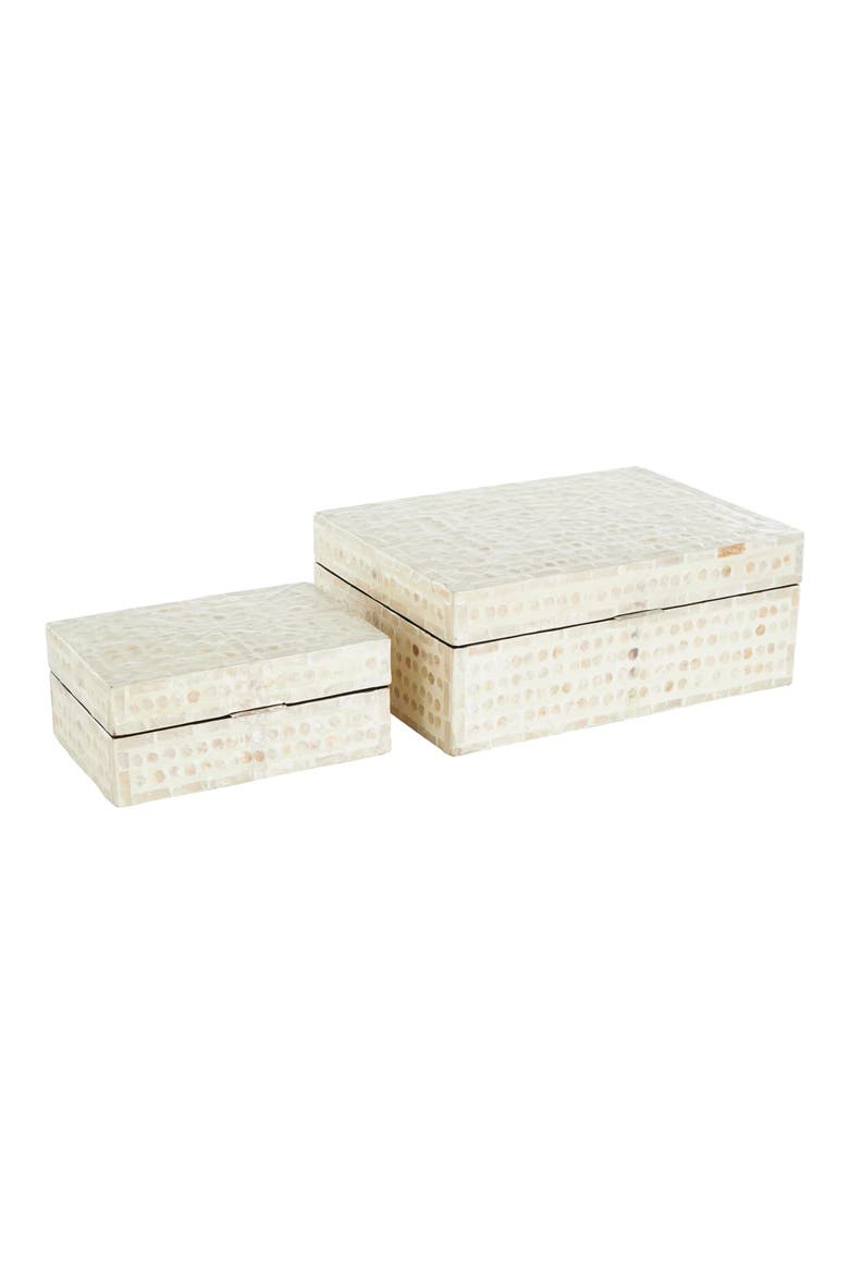 Contemporary Set of 2 Decorative Mother of Pearl Boxes, Alternate, color, CREAM