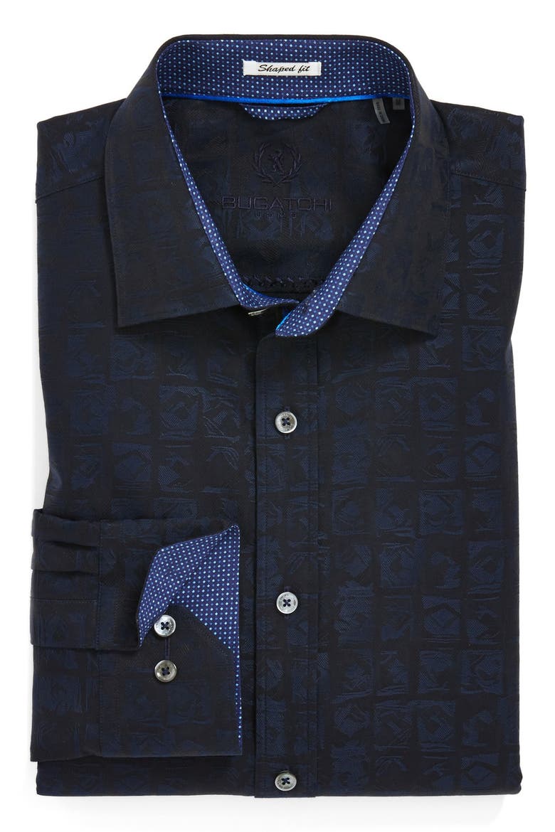 Shaped Fit Jacquard Sport Shirt, Alternate, color, NAVY