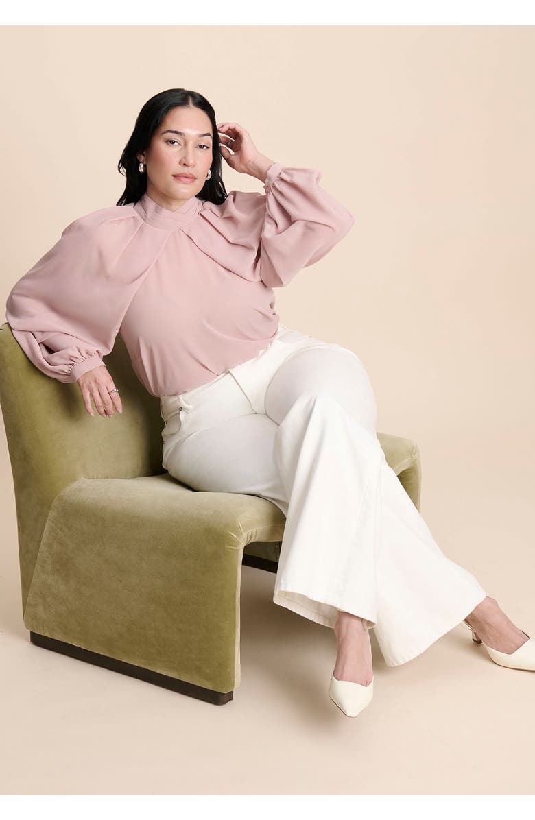 ELOQUII Draped Sleeve Chiffon Top, Alternate, color, Pinkish Petals