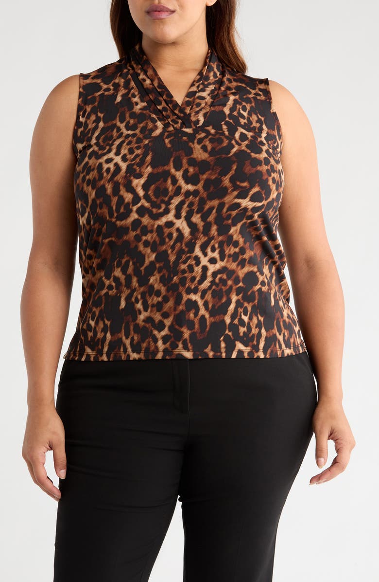 Anne Klein Leopard Triple Pleat Sleeveless Top, Main, color, Anne Black Multi