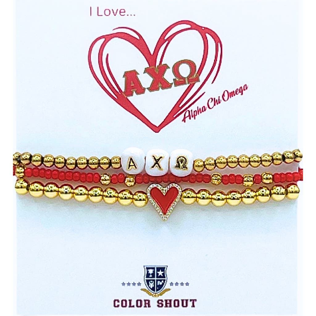 Color Shout Alpha Chi Omega Love My Sorority Bracelet Stack In Gold