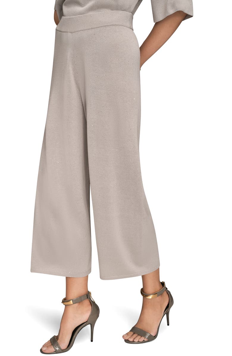Donna Karan New York Sequin Dot Crop Wide Leg Knit Pants, Alternate, color, Vapor